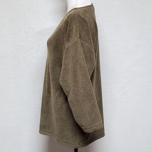 VINTAGE 1990s Moda International Green Terrycloth Oversized Wide Neck Sweater S - Picture 5 of 10